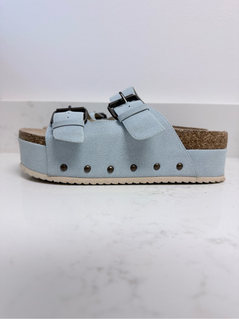 Altar'd State Pale Blue Double Buckle Platform Sandal